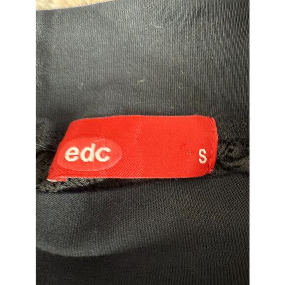 EDC Size S Mesh Keyhole Mock Neck Mini Sheath Dress Navy Long Sleeve Button - Picture 8 of 12